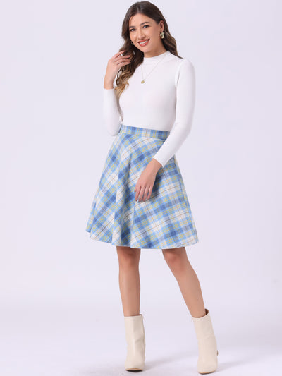 Vintage Plaid Tartan Elastic Waist Knee Length A-Line Skirt