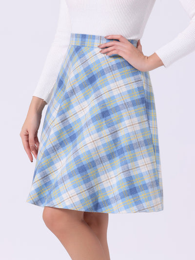 Vintage Plaid Tartan Elastic Waist Knee Length A-Line Skirt