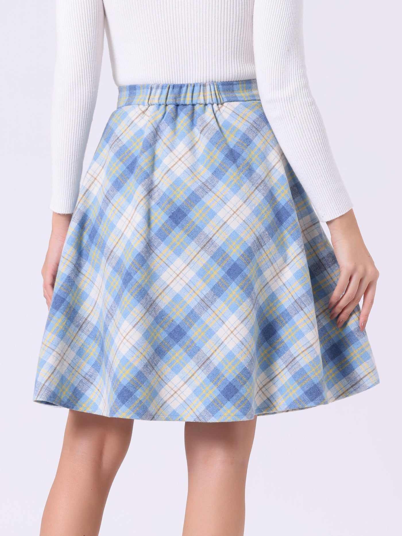 Allegra K Vintage Plaid Tartan Elastic Waist Knee Length A-Line Skirt