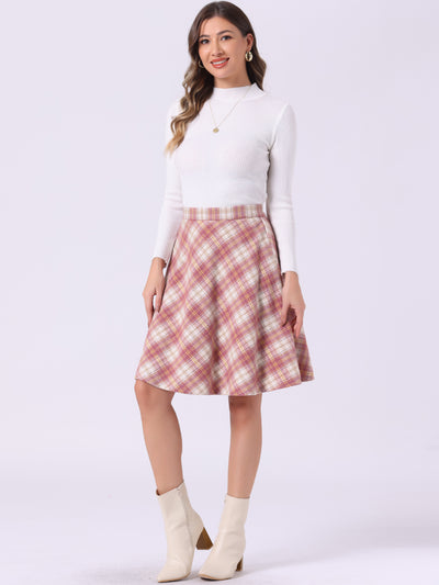 Vintage Plaid Tartan Elastic Waist Knee Length A-Line Skirt