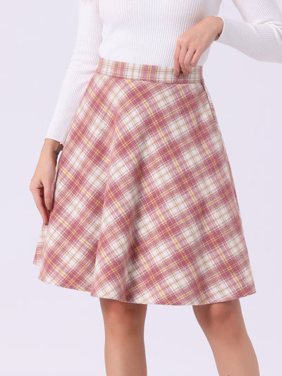 Vintage Plaid Tartan Elastic Waist Knee Length A-Line Skirt