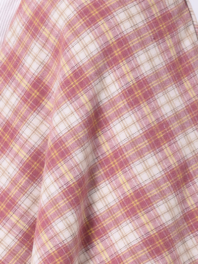 Vintage Plaid Tartan Elastic Waist Knee Length A-Line Skirt