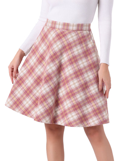 Vintage Plaid Tartan Elastic Waist Knee Length A-Line Skirt