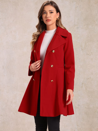 Winter Long Lapel Collar Contrast Double Breast Coat