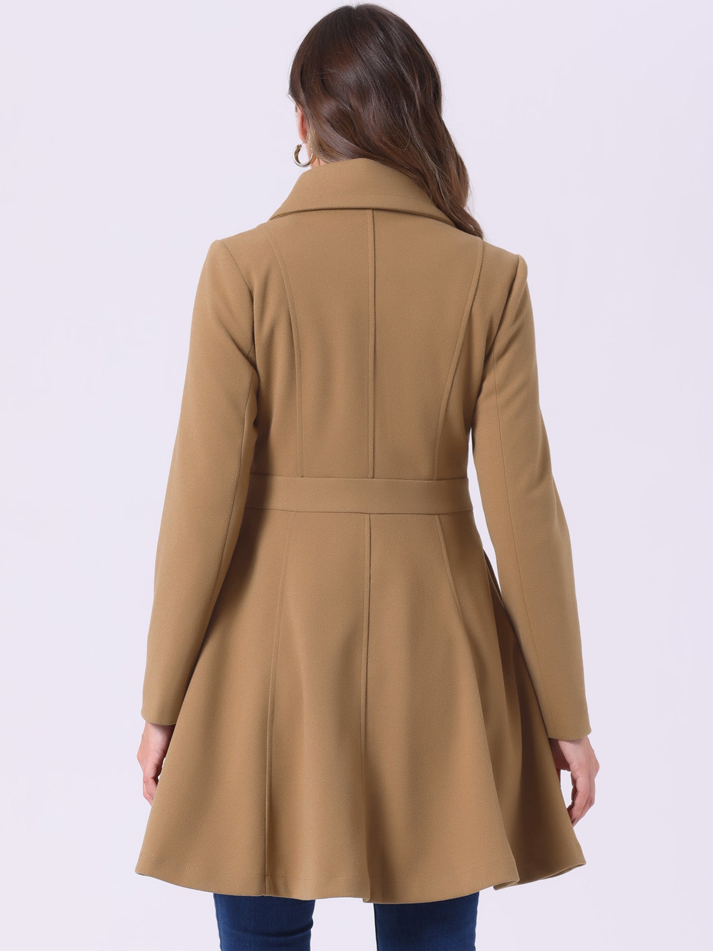 Allegra K Winter Long Lapel Collar Contrast Double Breast Coat