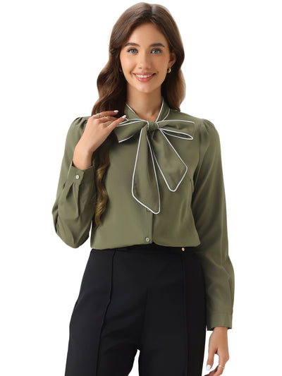 Tie Neck Contrast Color Button Down Long Sleeve Shirt