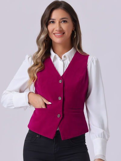 Waistcoat Steampunk Velvet Sleeveless Button Down V-Neck Suit Vests