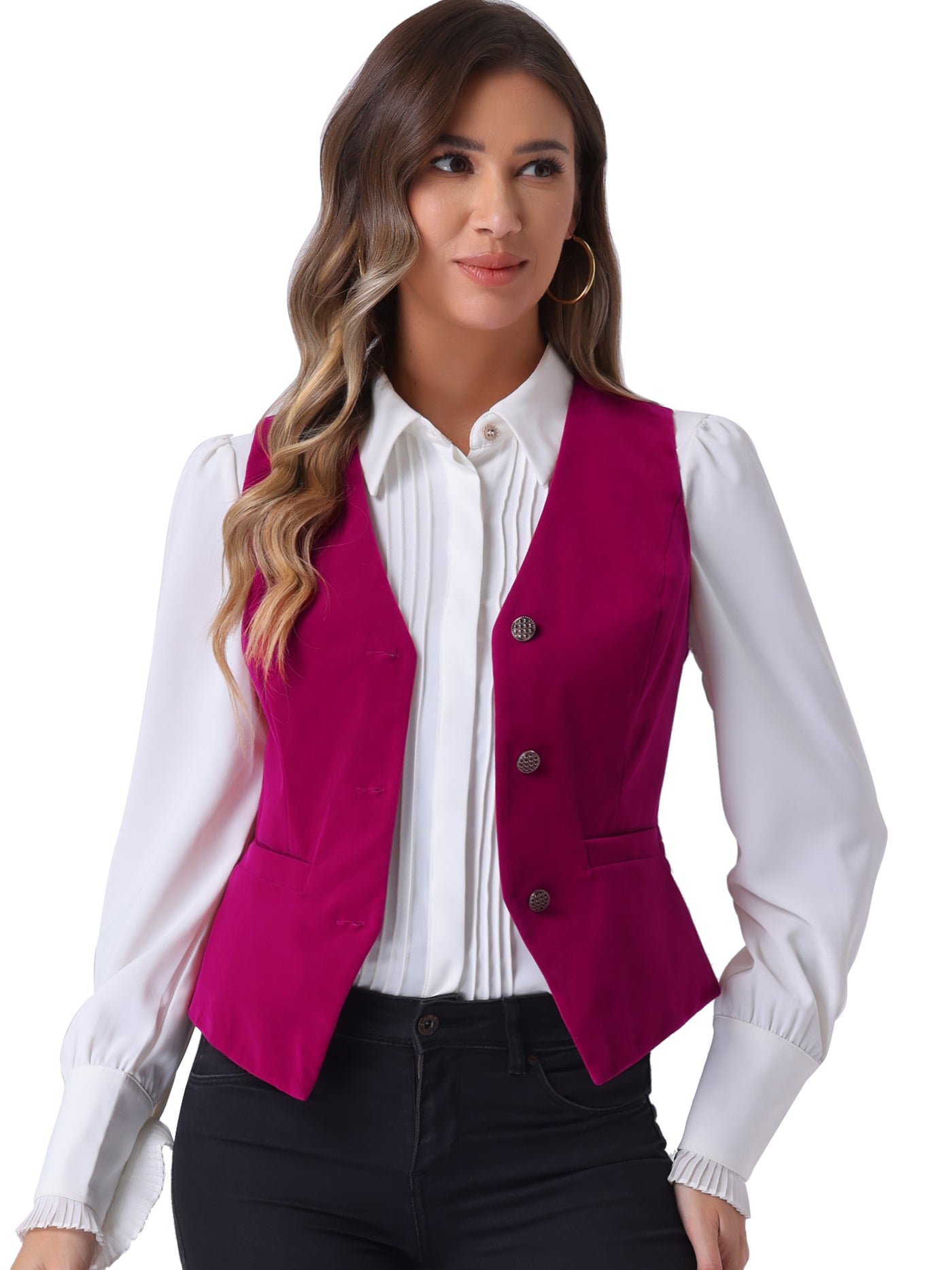 Allegra K Waistcoat Steampunk Velvet Sleeveless Button Down V-Neck Suit Vests