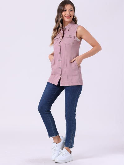 Casual Button Down Waistcoat Sleeveless Mid Long Denim Vest