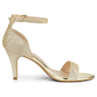 Glitter Ankle Strap Stiletto Heel Sandals