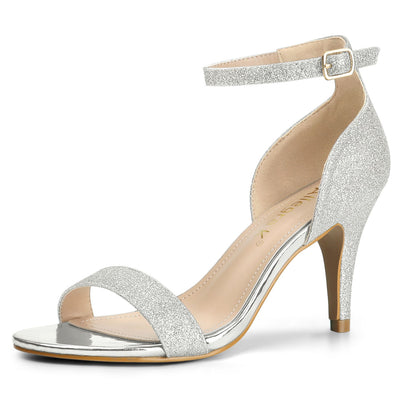 Glitter Ankle Strap Stiletto Heel Sandals