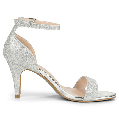 Glitter Ankle Strap Stiletto Heel Sandals