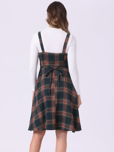 Plaid Vintage Sleeveless Tie Waist A-Line Overall Pinafore Dress