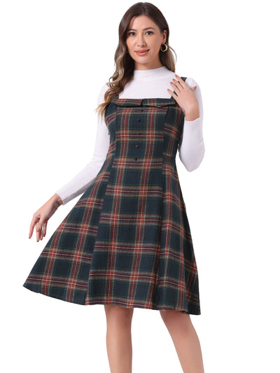 Plaid Vintage Sleeveless Tie Waist A-Line Overall Pinafore Dress