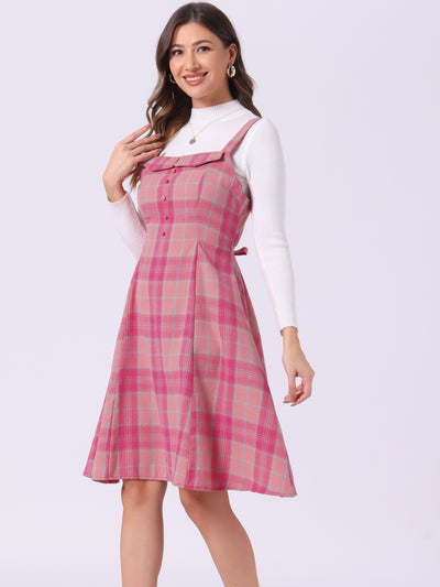 Plaid Vintage Sleeveless Tie Waist A-Line Overall Pinafore Dress