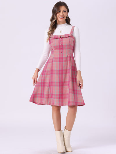 Plaid Vintage Sleeveless Tie Waist A-Line Overall Pinafore Dress