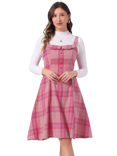 Plaid Vintage Sleeveless Tie Waist A-Line Overall Pinafore Dress