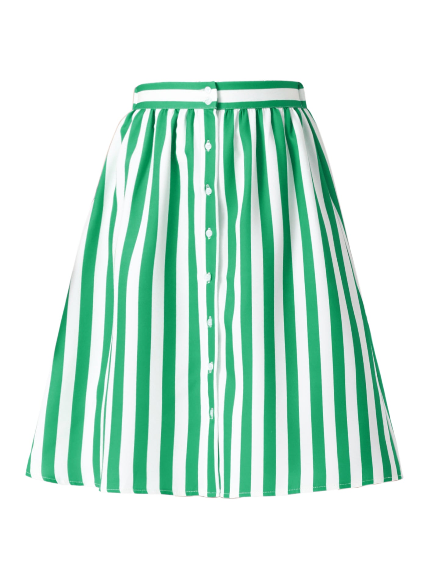 Allegra K Striped Button Front Elastic Back Waist A-Line Midi Skirt