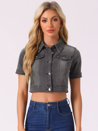 Casual Lapel Short Sleeve Crop Top Jean Denim Jacket