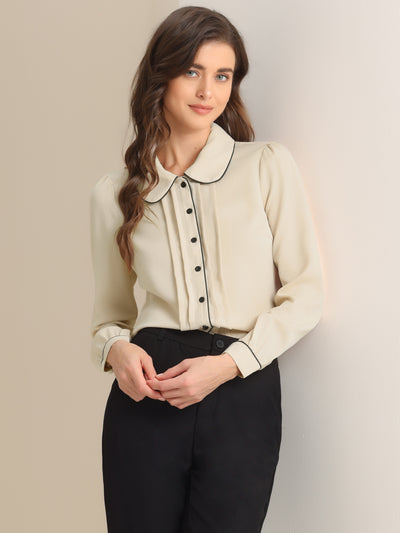 Peter Pan Collar Long Sleeve Elegant Button Down Work Shirt