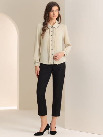 Peter Pan Collar Long Sleeve Elegant Button Down Work Shirt