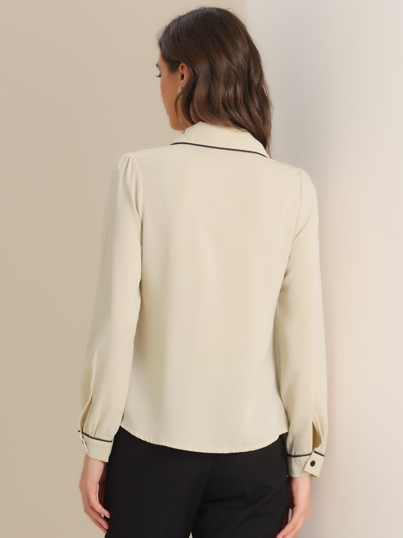 Allegra K Peter Pan Collar Long Sleeve Elegant Button Down Work Shirt