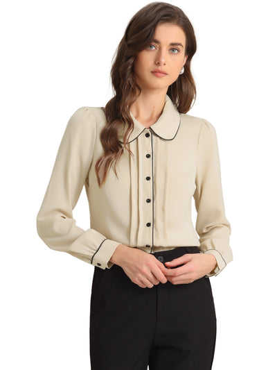 Peter Pan Collar Long Sleeve Elegant Button Down Work Shirt