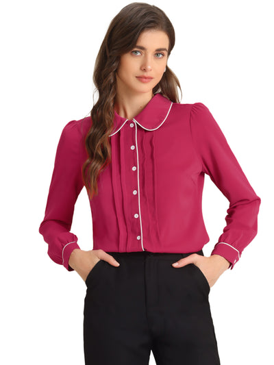 Peter Pan Collar Long Sleeve Elegant Button Down Work Shirt