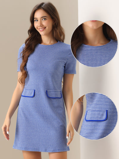 Work Short Sleeve Vintage Houndstooth Pencil Sheath Dress