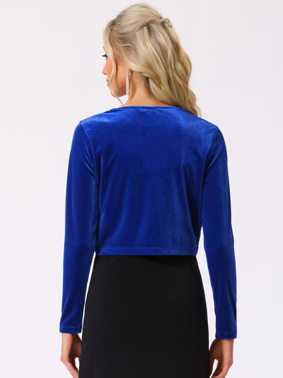 Cocktail Party Open Front Cardigan Long Sleeve Cropped Velvet Shrug