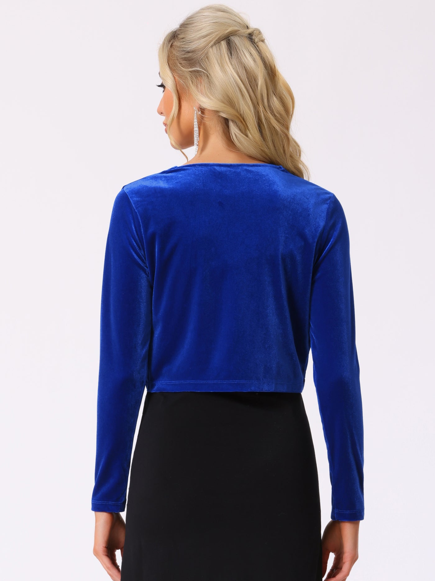 Allegra K Cocktail Party Open Front Cardigan Long Sleeve Cropped Velvet Shrug