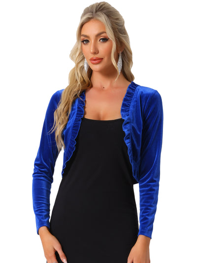 Cocktail Party Open Front Cardigan Long Sleeve Cropped Velvet Shrug