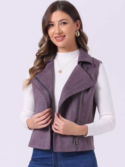 Faux Suede Vest Casual Sleeveless Biker Jacket