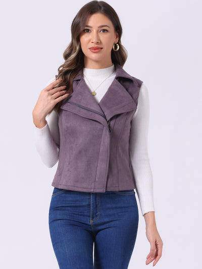 Faux Suede Vest Casual Sleeveless Biker Jacket