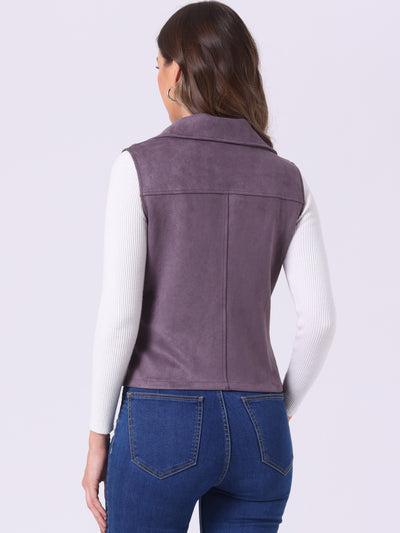 Faux Suede Vest Casual Sleeveless Biker Jacket