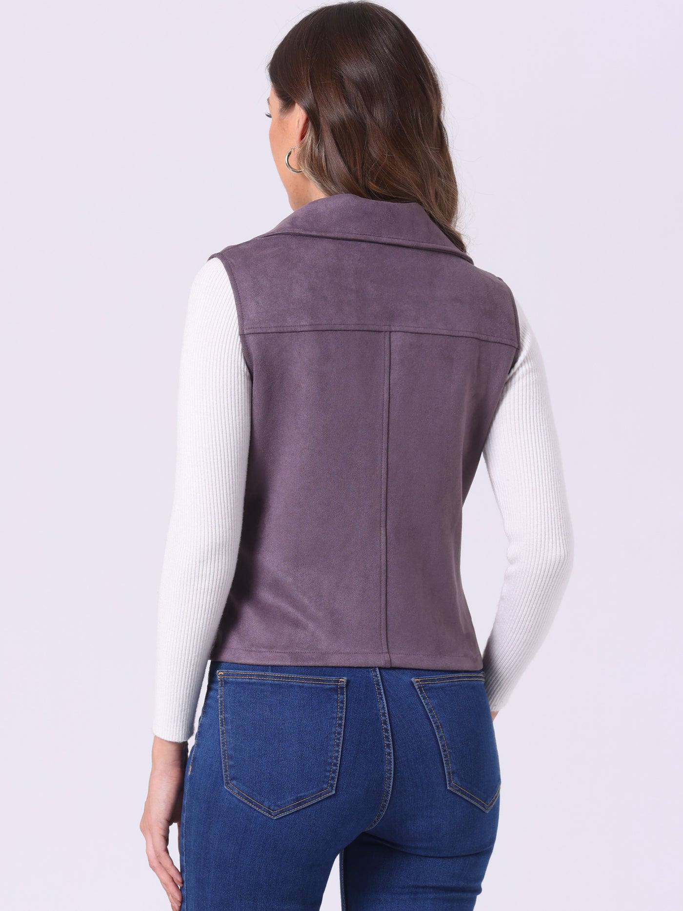 Allegra K Faux Suede Vest Casual Sleeveless Biker Jacket