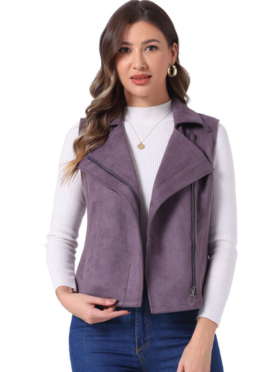 Faux Suede Vest Casual Sleeveless Biker Jacket