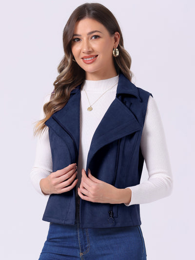 Faux Suede Vest Casual Sleeveless Biker Jacket