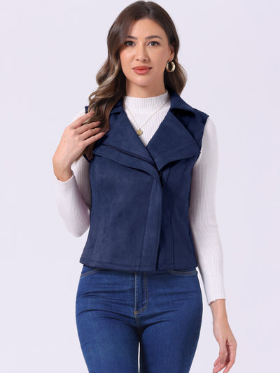 Faux Suede Vest Casual Sleeveless Biker Jacket