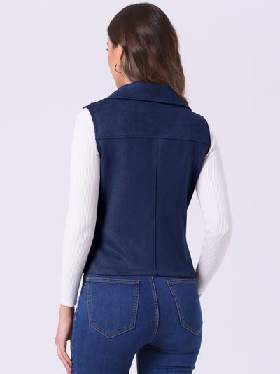 Faux Suede Vest Casual Sleeveless Biker Jacket