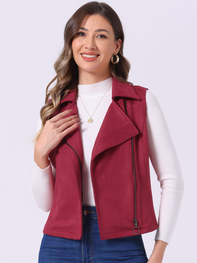 Faux Suede Vest Casual Sleeveless Biker Jacket