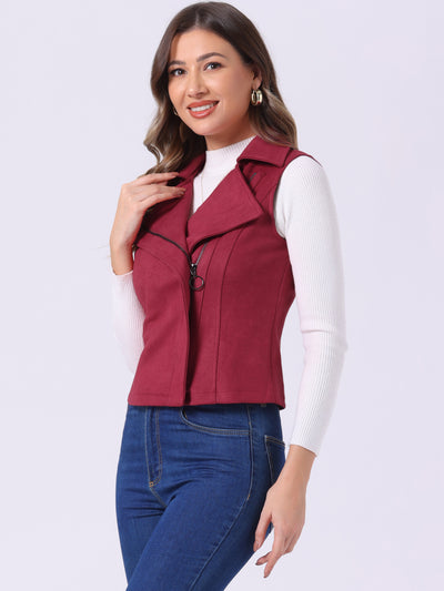 Faux Suede Vest Casual Sleeveless Biker Jacket