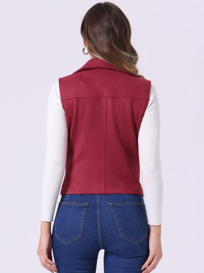 Faux Suede Vest Casual Sleeveless Biker Jacket