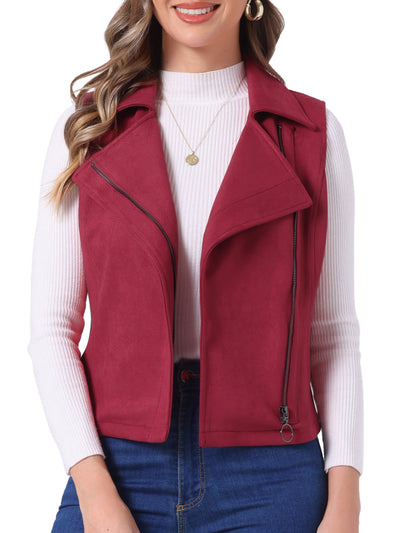 Faux Suede Vest Casual Sleeveless Biker Jacket