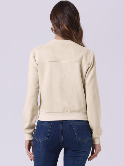 Faux Suede Crop Stand Collar Zip Up Biker Moto Bomber Jackets