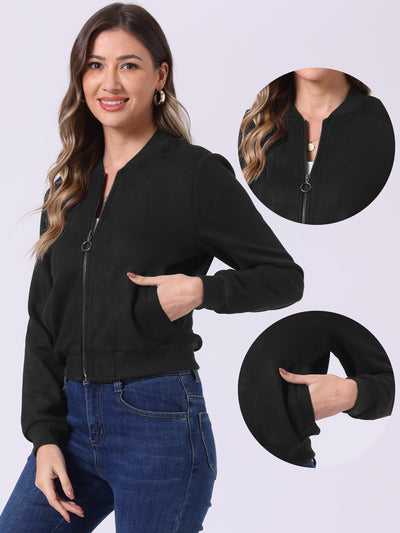 Faux Suede Crop Stand Collar Zip Up Biker Moto Bomber Jackets