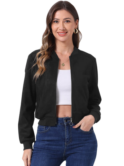 Faux Suede Crop Stand Collar Zip Up Biker Moto Bomber Jackets