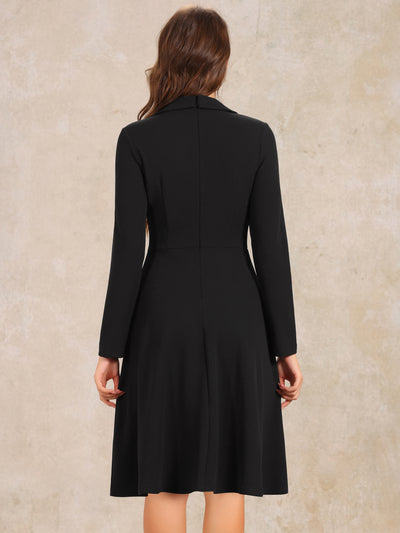 Elegant Office Square Neck Long Sleeve Pleated A-line Dress