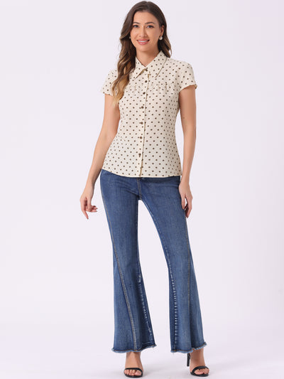 Short Sleeve Tops Vintage Polka Dots Button Up Shirt