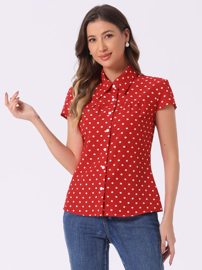 Short Sleeve Tops Vintage Polka Dots Button Up Shirt